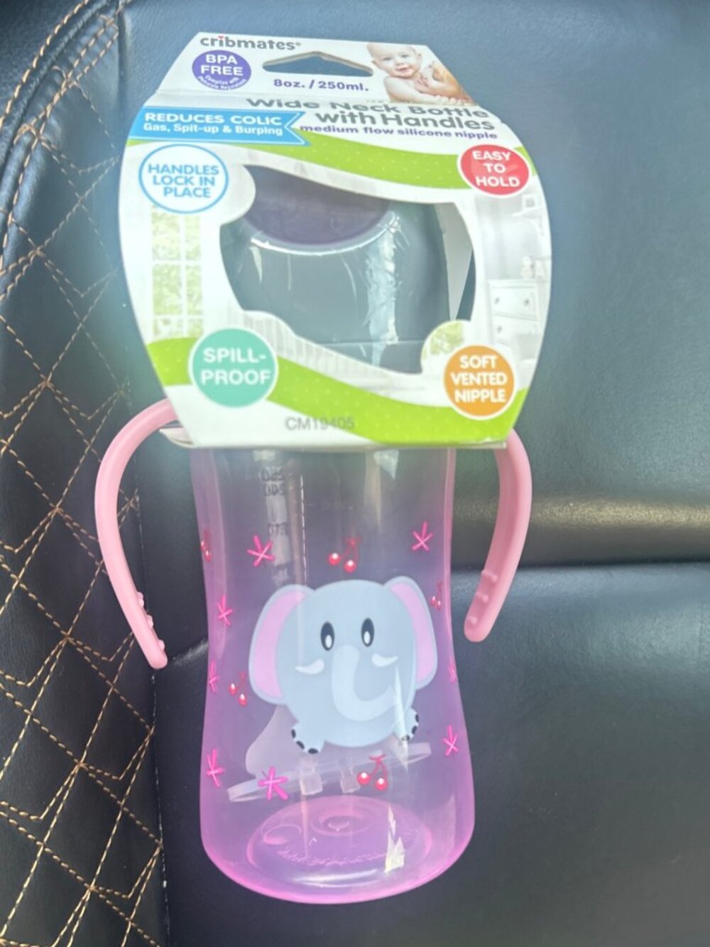 Cribmates Soft Vented Nipple Bottle with Handles (8 Oz) Spill Proof